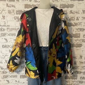 UBU Reversible Floral Rain Jacket Hooded Lightweight windbreaker Medium